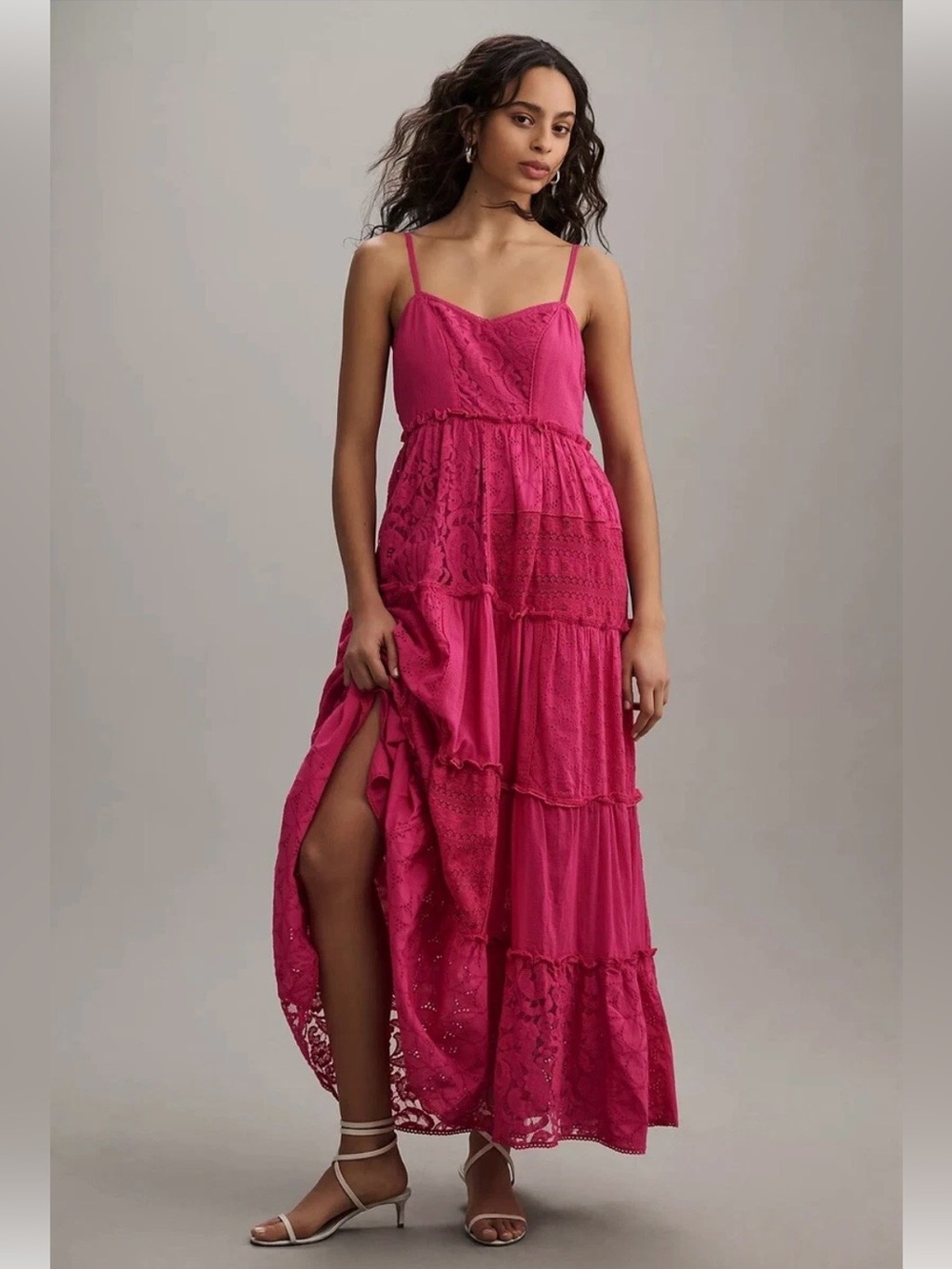 Anthropologie Bhanuni by Jyoti Patchwork Lace Tiered Midi dress size M